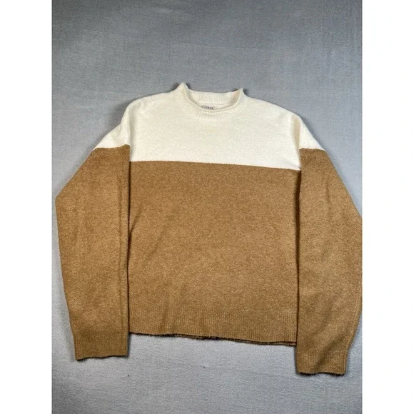 J. CREW Extra Soft Sweater Large Multi Tan Long Sleeve Boxy Color Block wool Ble