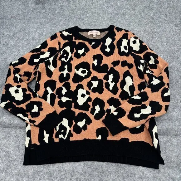 Philosophy Womens Sweater XL Animal Print Tan Black Rayon Crew Neck Long Sleeves