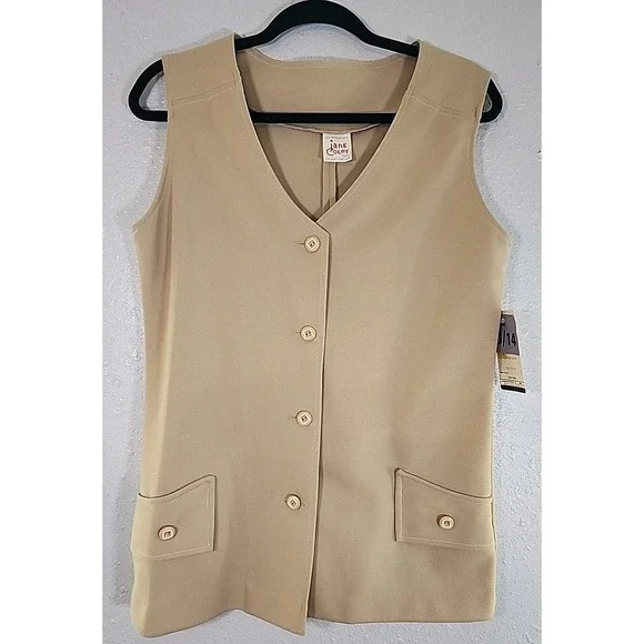 Vintage 70s Jane Colby Womens 13/14 Tan Knit Vest New With Tags‎