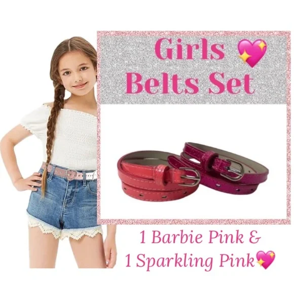 Girls Belt Set Bundle Glam Barbie Pink & Pink Sparkle Size M/L Girls Size 8 -10
