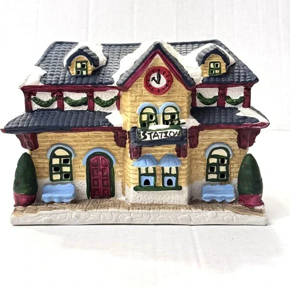 Share The Joy Hand Painted Porcelain Musical Train Station Christmas House Decor