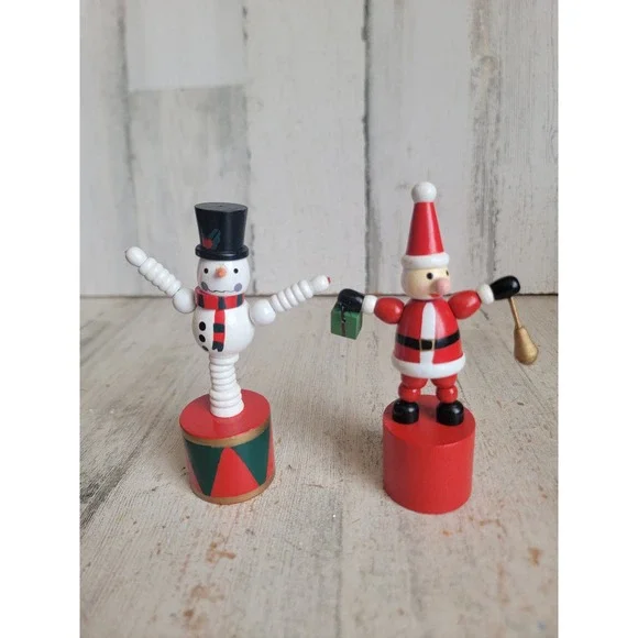Vintage thumb push puppet Santa Claus snowman toy Xmas set home