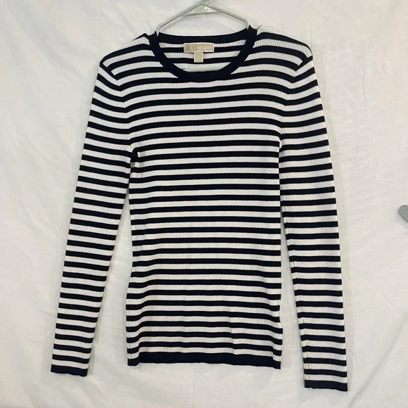 Michael Michael Kors‎ Sweater Womens Medium Black White Ribbed Striped Crewneck