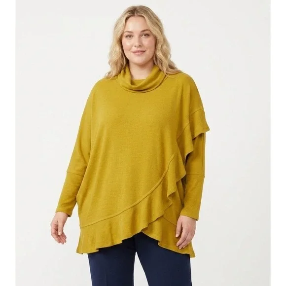 New Chelsea & Theodore Large‎ Turtle Neck Ruffle Dolman Sleeve Knit Sweater