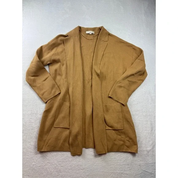 Loft Womens Camel Tan Open Front Cardigan Sweater Notched Lapel XL chic