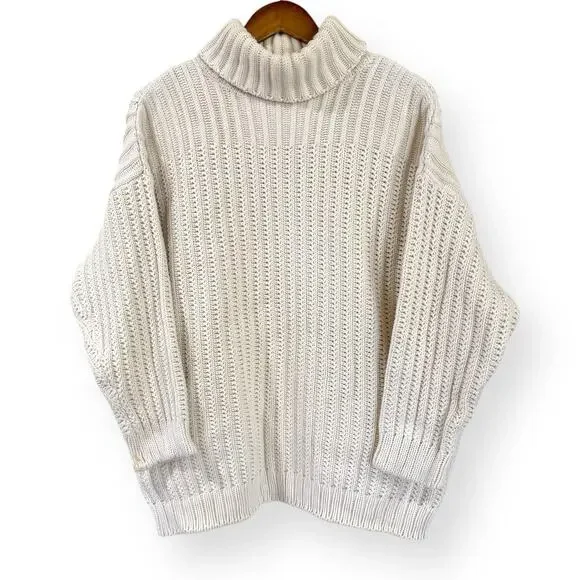 Vintage 80s Gap Clothing Co Cream Chunky Knit Turtleneck Sweater Sz M Fisherman