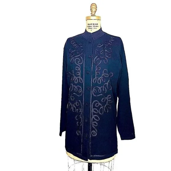 Black Merino Wool longline Jacket Cardigan - Lord & Taylor size Large