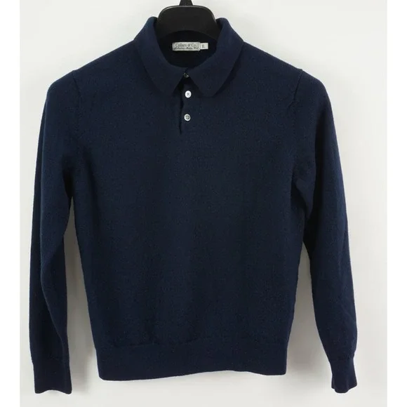 Collars & Co Australian Merino Wool Polo Sweater Women's XL Navy Blue Knit‎
