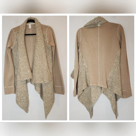Prana wool-blend tan‎ demure drape cardigan.  Women's size medium
