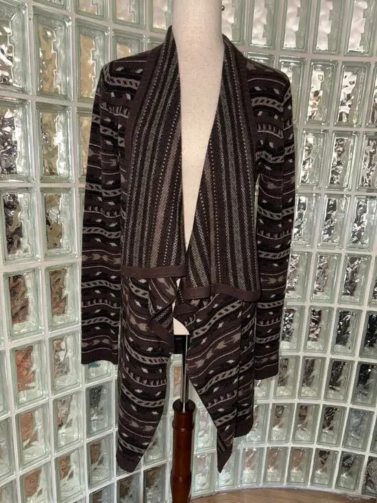 ALICE+OLIVIA Wool Cashmere Open Front Brown Multi Cascading Cardigan - Size S