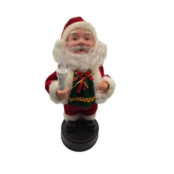Vintage Santa Claus Animated Figurine With Light-Up Candle Musical Jingle Bells
