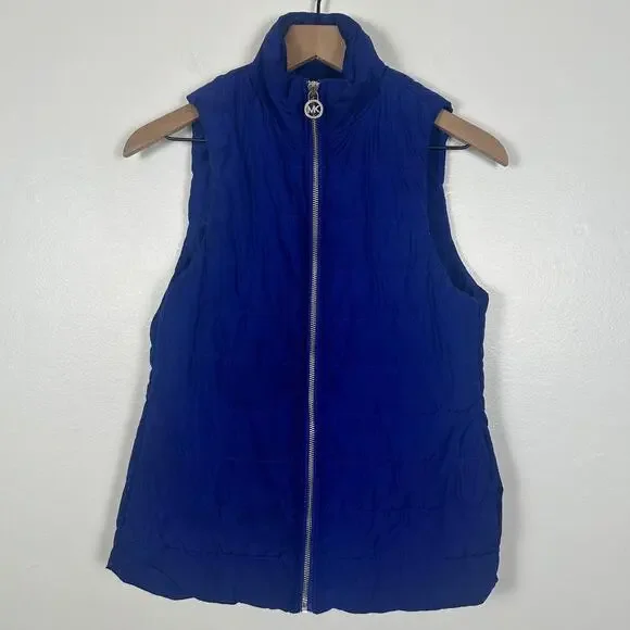 Michael Kors Womens Quilted Full-Zip Dark Azurite Blue Sleeveless Puffer Vest XS