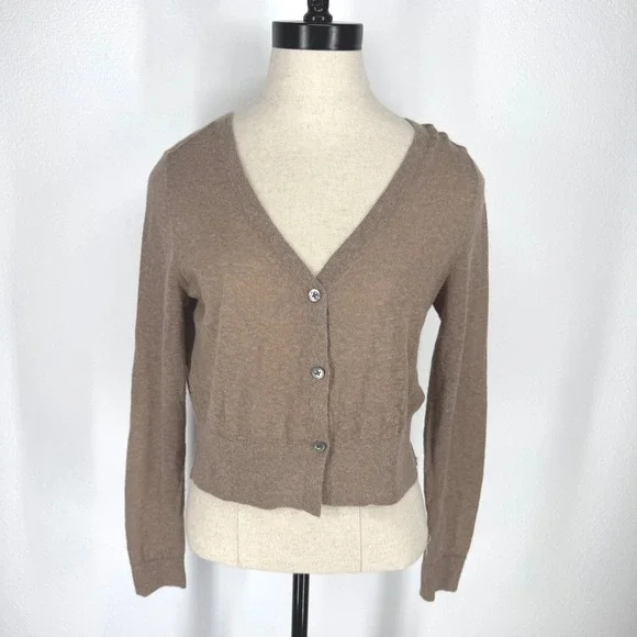 Everlane Alpaca Wool Cropped Cardigan Sweater Brown Small Minimal Capsule Luxury