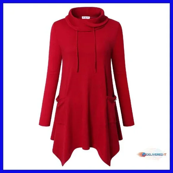 Winter Cowl Neck Asymmetrical Tunic Sweater for Leggings