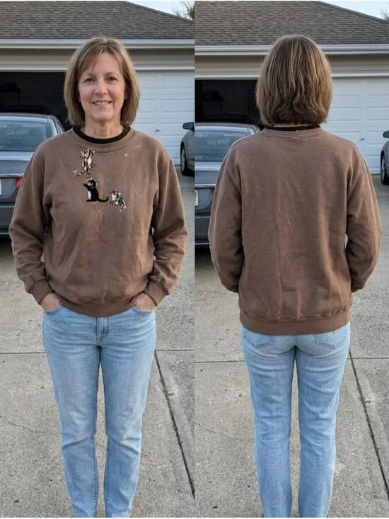 Vintage 90s Morning Sun Embroidered Cat Sweatshirt Large Brown Fleece