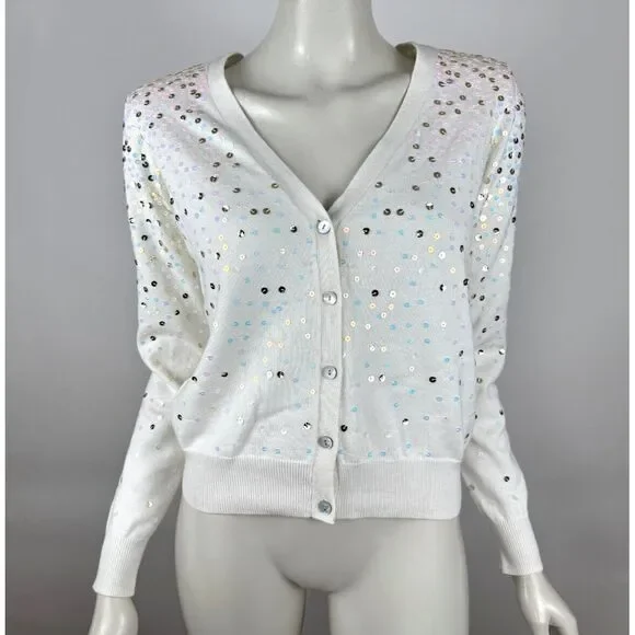 CINQ À SEPT Nancy Sequin Cotton Wool Cardigan Women S EUC Button Up Long‎ Sleeve