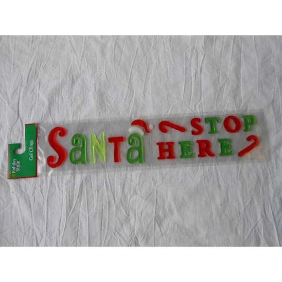 NEW Christmas Santa Stop Here Candy Canes window Gel Stickers Clings 18 pc Decor