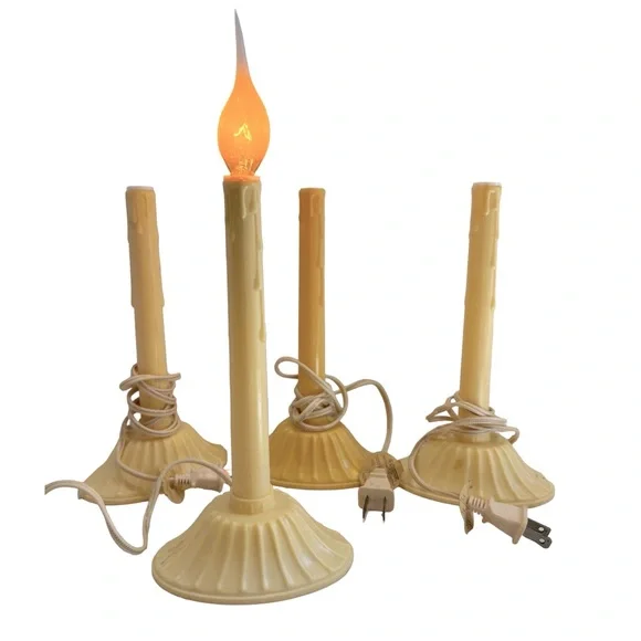 Set of 4 Vintage Cream‎ Window Electric Candle Sticks