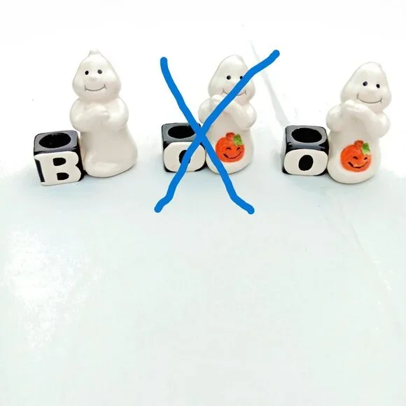 VTG 90s Halloween Candle Holders BOO Ghosts Ceramic Retro Fall Decor Set‎ Lot of