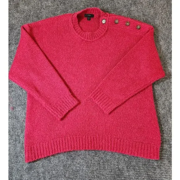 J. Crew Large Alpaca Wool Blend Sweater Button Shoulder Crewneck Raspberry
