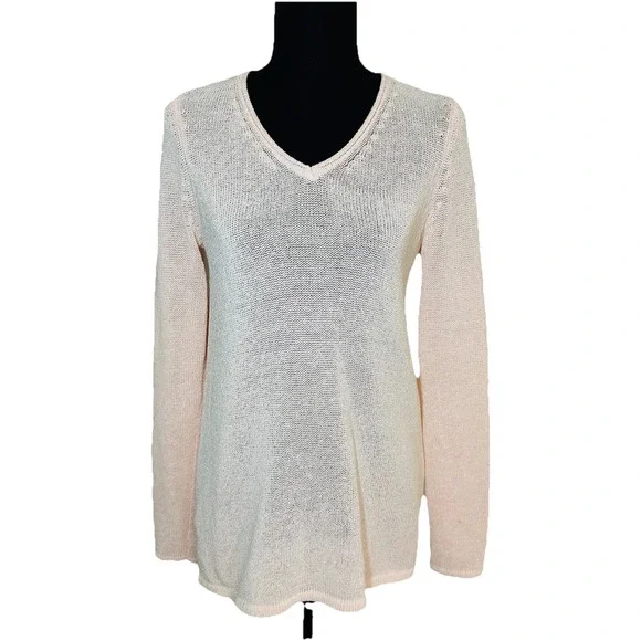 J. McLaughlin Callum Sweater Light Pink V-Neck Open Knit Long‎ Sleeve SMALL