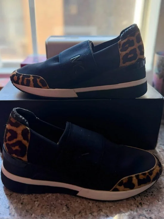 Michael Kors Black Slip-On Sneakers with Leopard Accent