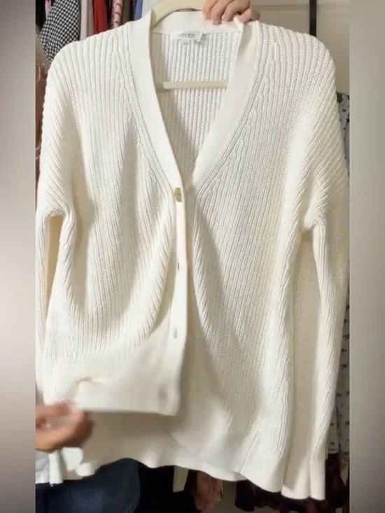 Haven Well Within Cream Ribbed V-Neck Cardigan Sweater Size Medium