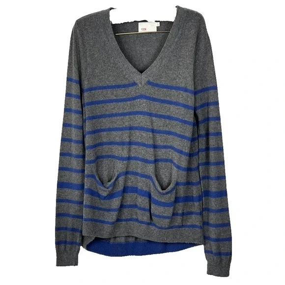 Yoon By Anthropology Grey Blue Long Sleeve Knit Sweater Women's Size L V-Neck
