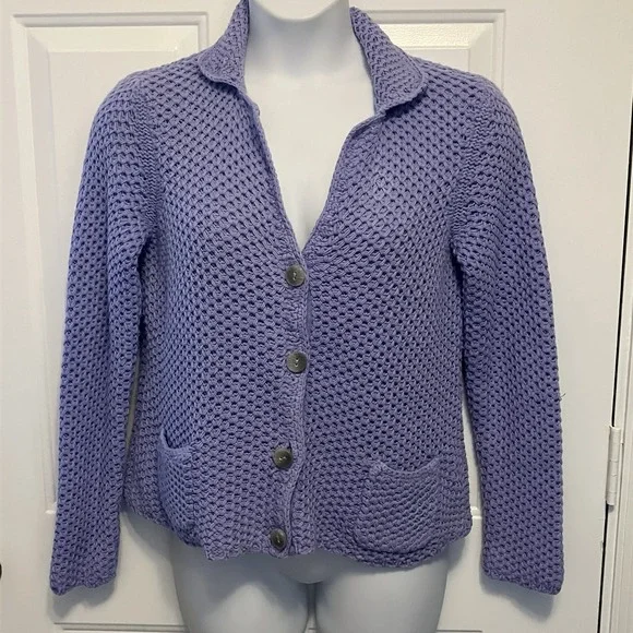 J. Jill Sweater Women's Sz Medium Open Knit Purple Lavender Cardigan Sweater