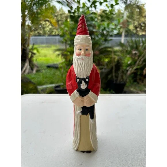 Vintage James Haddon Folk Art Hand Carved Painted Wooden Santa Claus Figurine