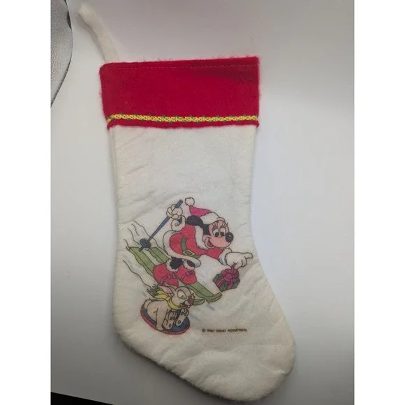 Vtg‎ Walt Disney Minnie Mouse Christmas Stocking Skier Snow White Felt 14