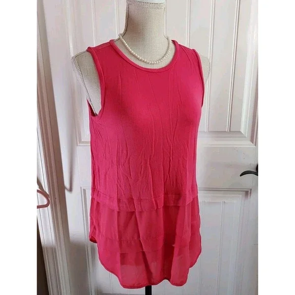 Michael Kors Women S Pink Layered Ruffle Tank Top Sleeveless Blouse Boho‎ Chic