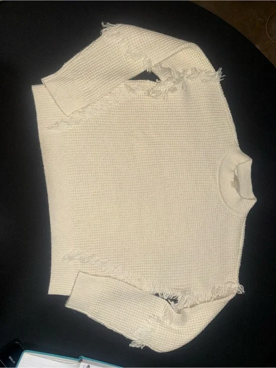 Michael Kors Cream Ribbed Crewneck Sweater with Label Detail
