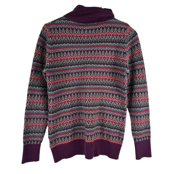 LL Bean Womens Purple‎ Fair Isle Turtleneck Sweater Size M Regular Knit Pullover