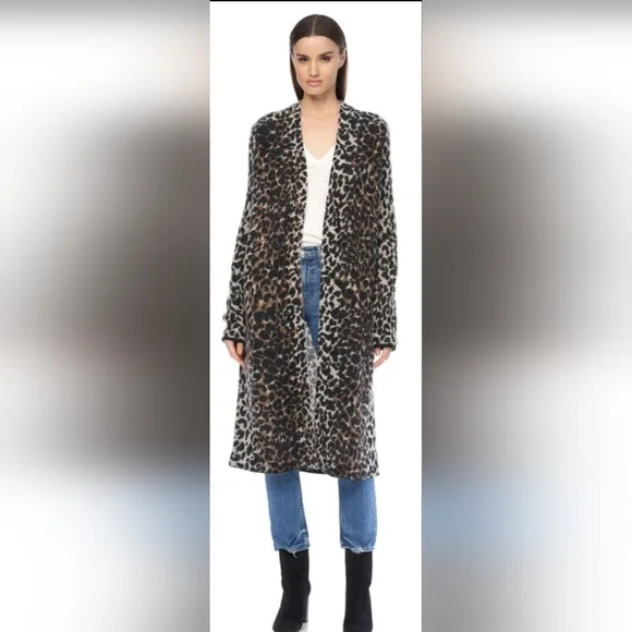 360Cashmere Leopard Print Long Line Cardigan S