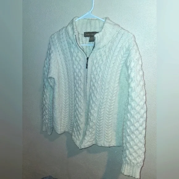 Vintage Made in Ireland Inis Crafts 100% Merino Wool Zip Cardigan Sweater M