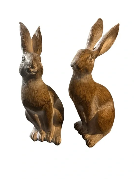 Hobby Lobby Bundle of (2) Wooden Bunny Rabbits Spring Easter Decor Brown Tan