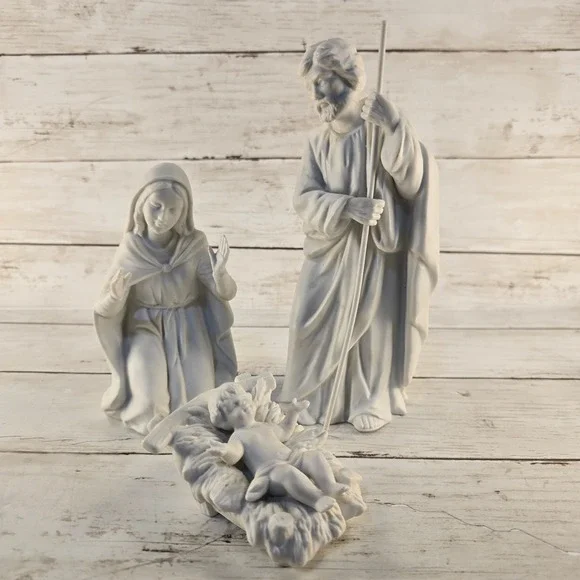 Homco 3 pc Nativity Set White Bisque 5614 Christmas Holy Holiday Vintage