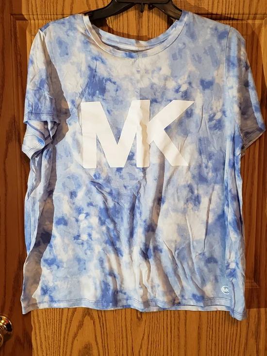 Michael Kors Blue and‎ White Tie-Dye MK Logo Short-Sleeve Tee. Xl. Cotton.