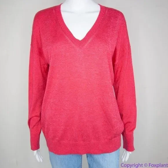 Banana Republic red cashmere silk blend‎ V neck sweater, M