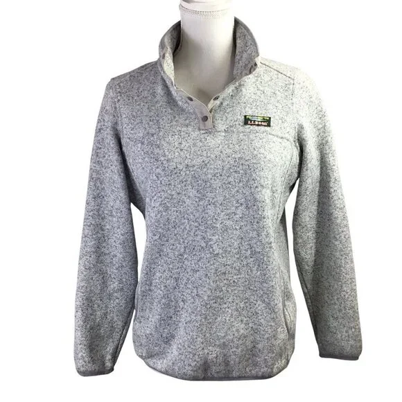 L.L. Bean 1/4 T Snap Pullover Sweater Jacket Knit Gray Women's Medium 292726