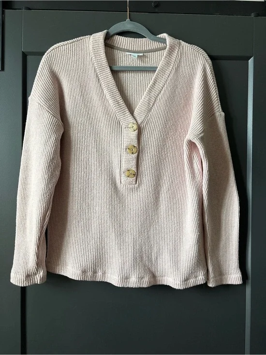J. Jill Pale Pink V-Neck Button Pullover Sweater