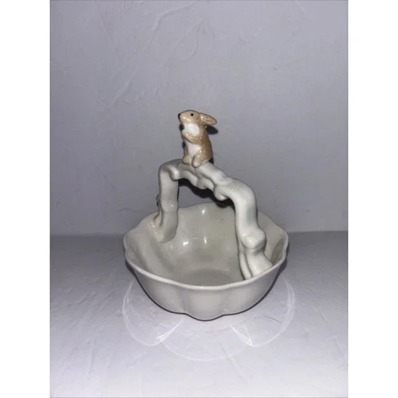 Vtg Gracie China Bunny Rabbit Ceramic Handled Ceramic Basket Candy Dish 5