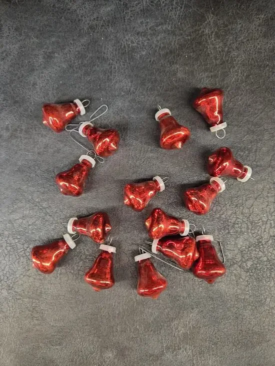 14 Vtg Miniature Red Christmas Bell Ornaments Tiny 1