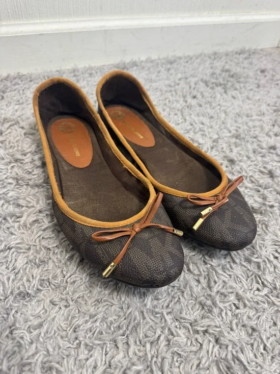 Michael Kors Brown Logo Ballet Flats with Tan Trim