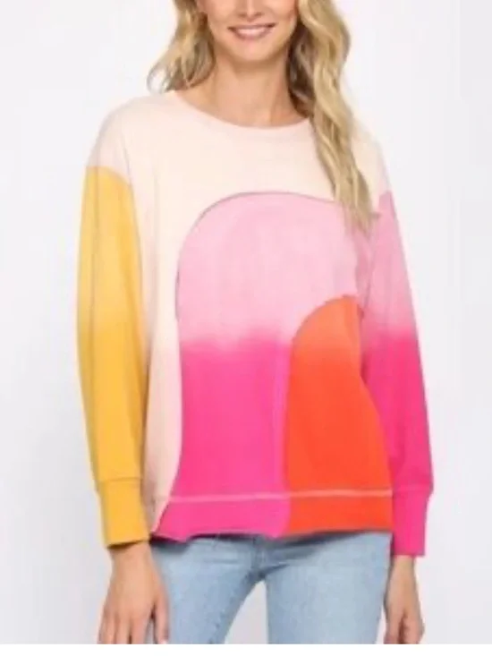 Fate Colorblock Scoop Neck Sweater in Pink, Orange, Yellow and Cream 100% Cotton