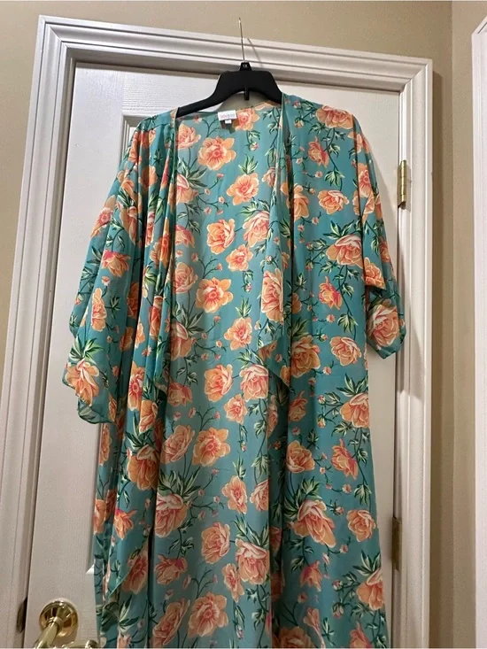 LuLaRoe Floral Kimono in Teal and Peach