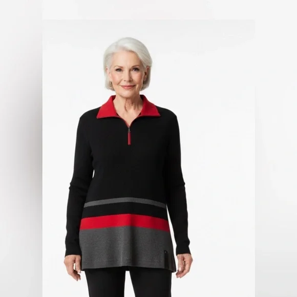 Vintage  Lauren Ralph Lauren Active Large Black  1/4 Zip Striped‎ Preppy Classic