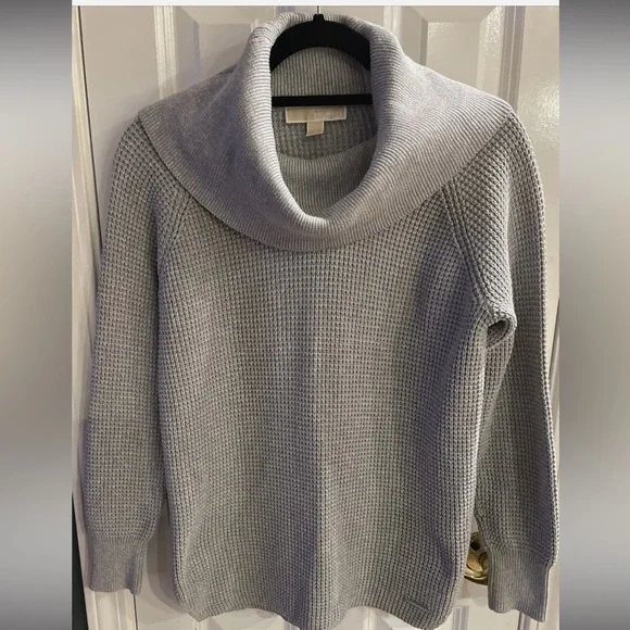 Michael Kors Gray Cowl Neck Waffle Knit Sweater Womens Size Medium Long Sleeve