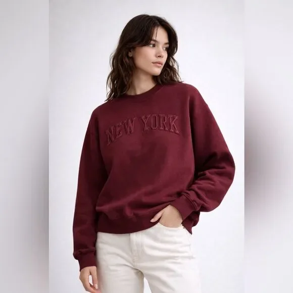 Unisex New York Pullover Sweatshirt in Deep Burgundy Sz XLarge NWT